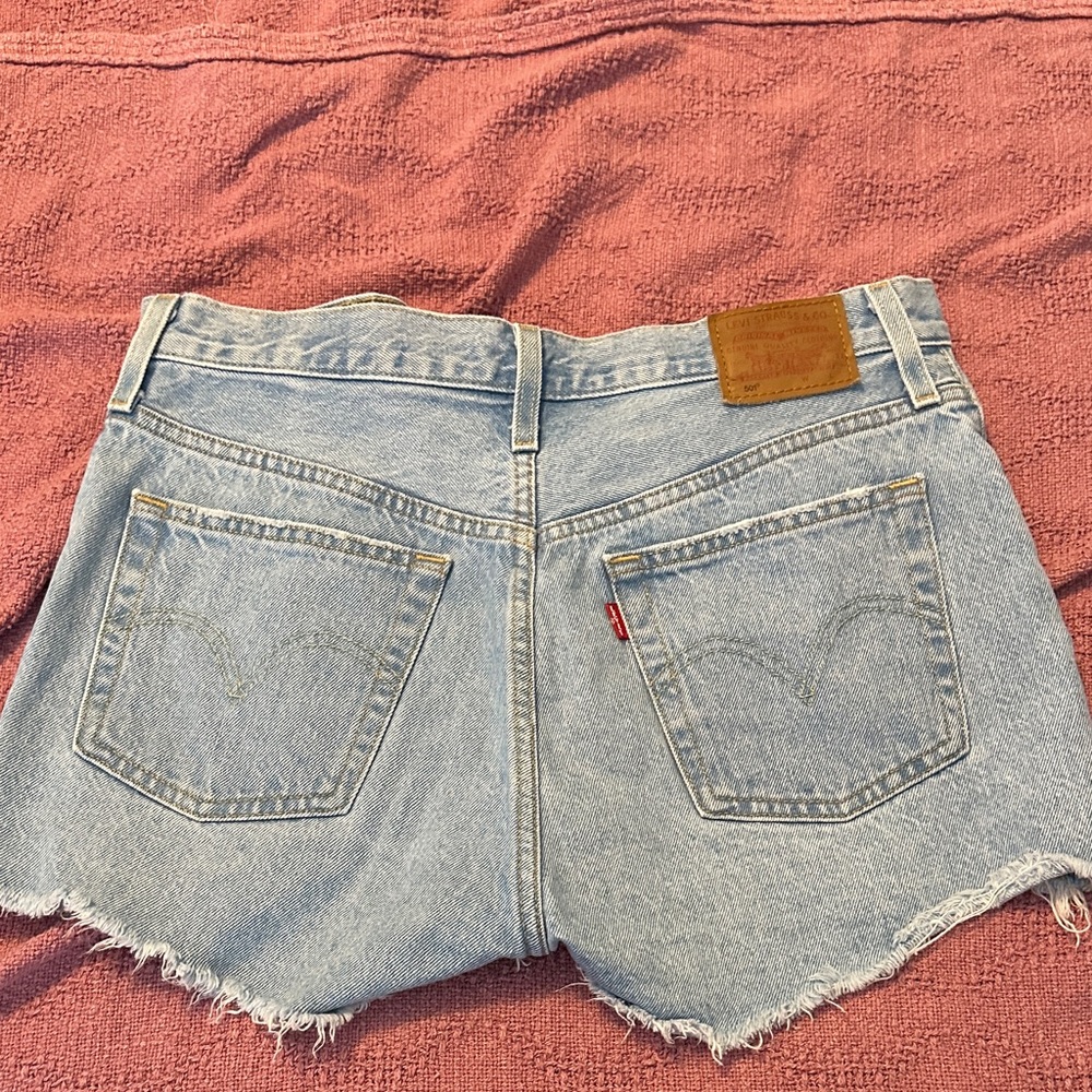 Levi's Light Blue Frayed Jean Shorts - Picture 4 of 4